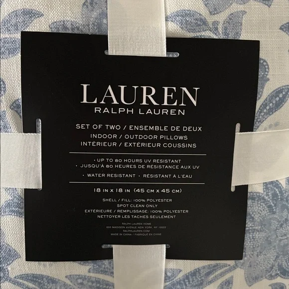 Ralph Lauren Blue Floral Accent Pillow 18 x 18 - Picture 2 of 3